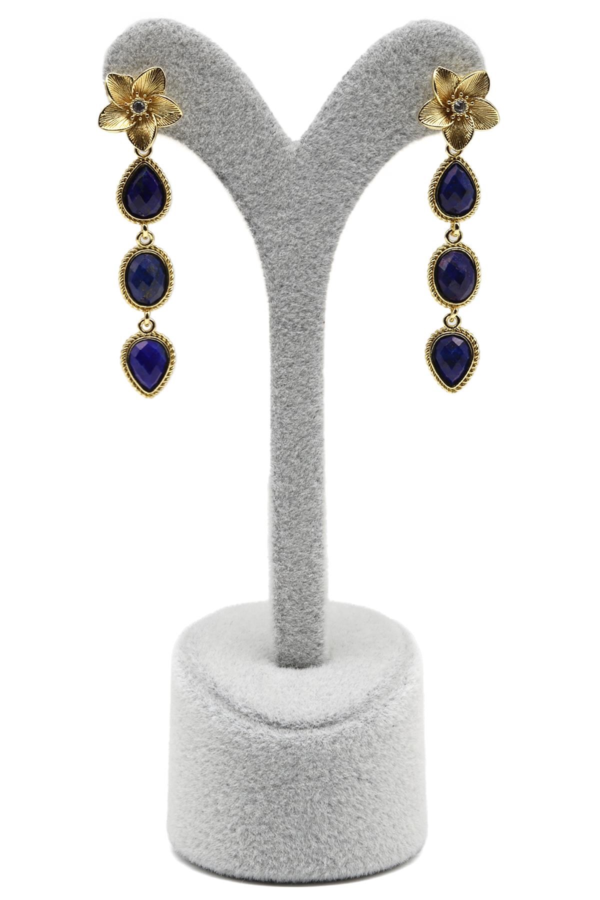 Lapis Lazuli Doğal Taş Sallantılı Küpe