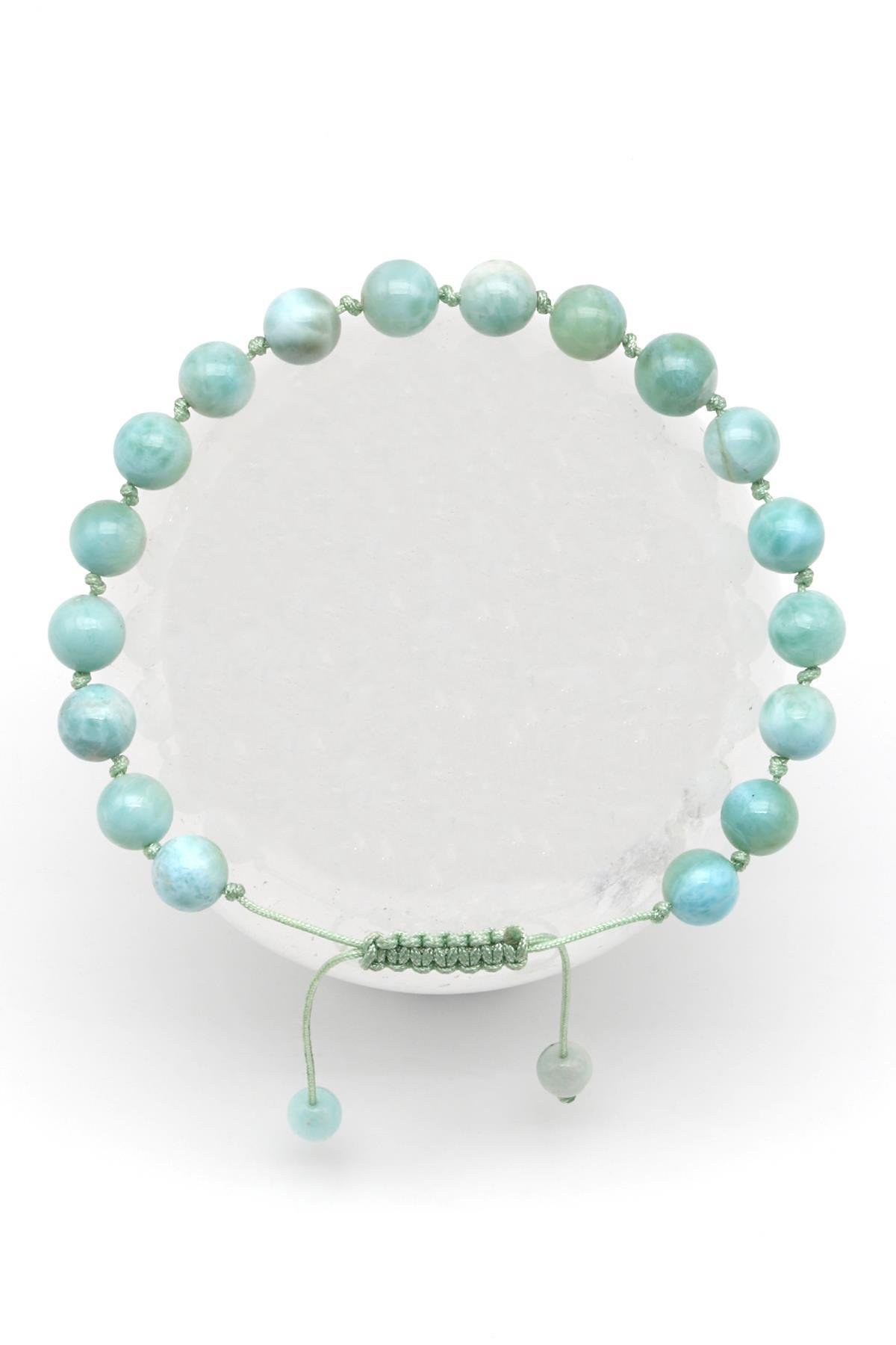 Larimar Doğal Taş Makrome Örme Bileklik Küre Kesim