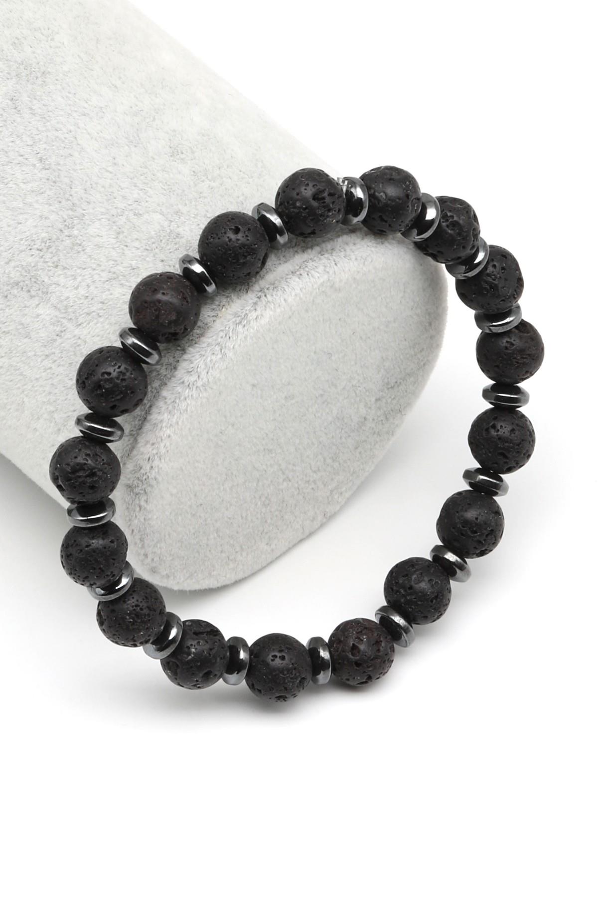 Lav-Hematit Doğal Taş Bileklik 8 mm Küre Kesim - BLK-2059
