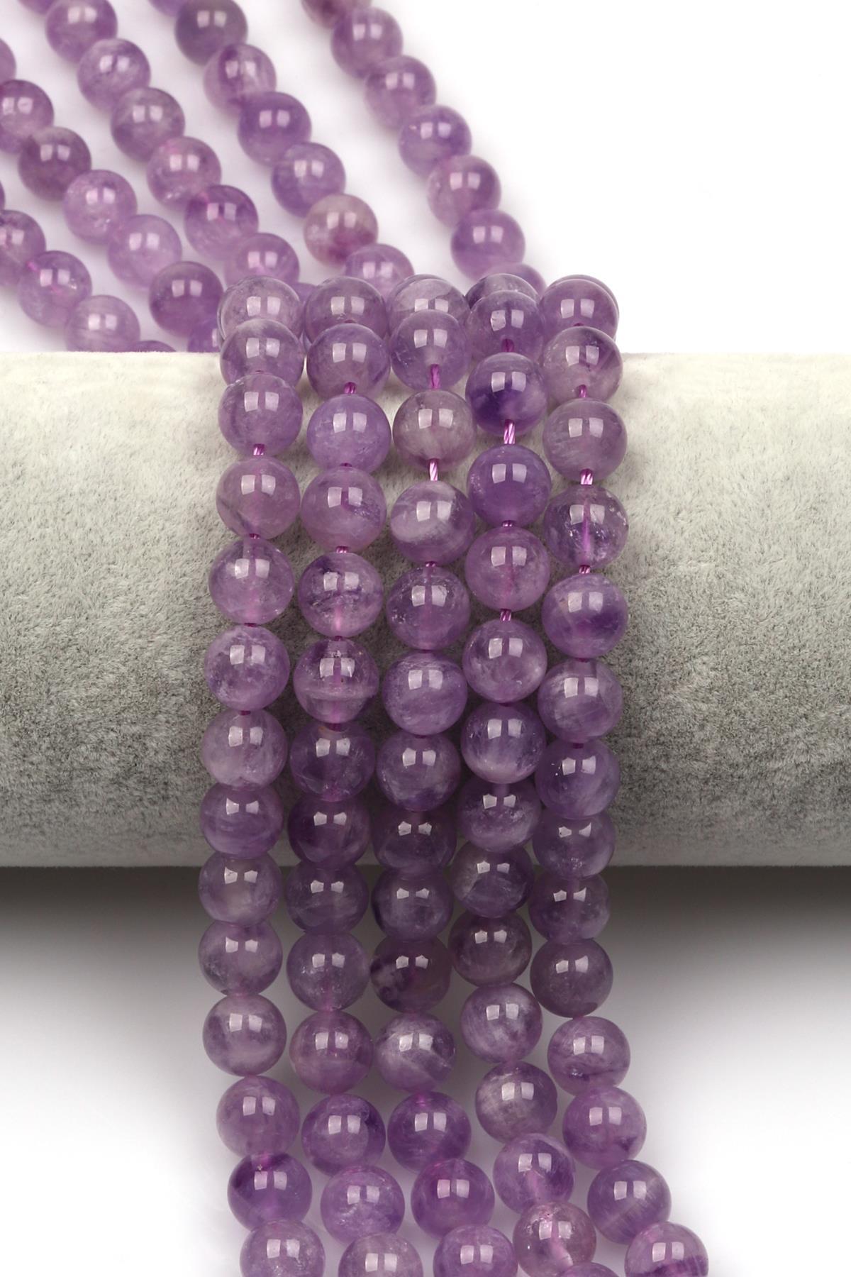 Lavander Ametist (AA Kalite) Doğal Taş Dizi 8 mm Küre Kesim