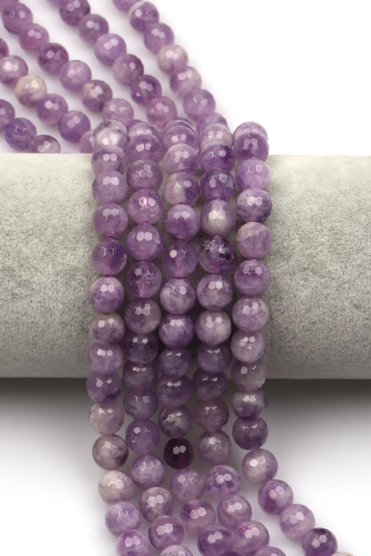 Lavander Ametist Doğaltaş Dizi 8 mm Fasetli Küre Kesim