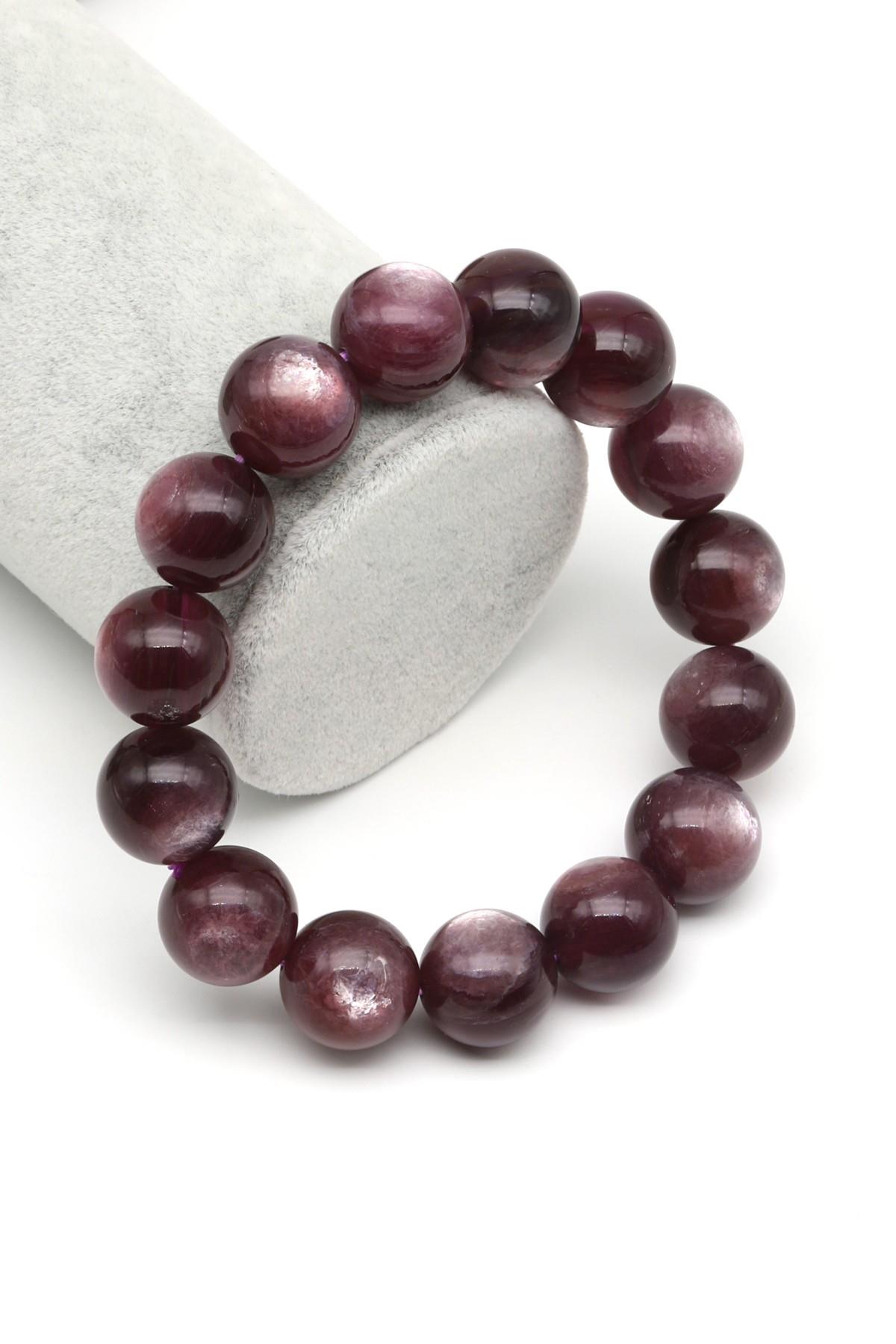 Lepidolit Doğal Taş Bileklik 15 mm Küre Kesim - BLK-2126