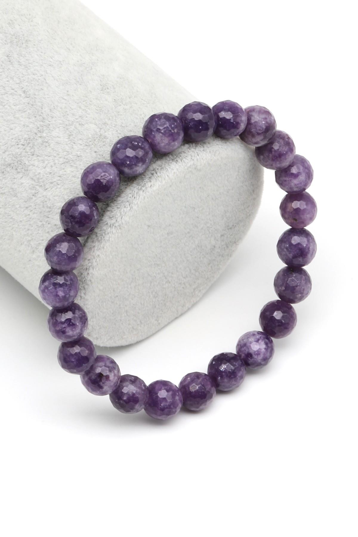 Lepidolit Doğal Taş Bileklik 8 mm Fasetli Küre Kesim - BLK-2084