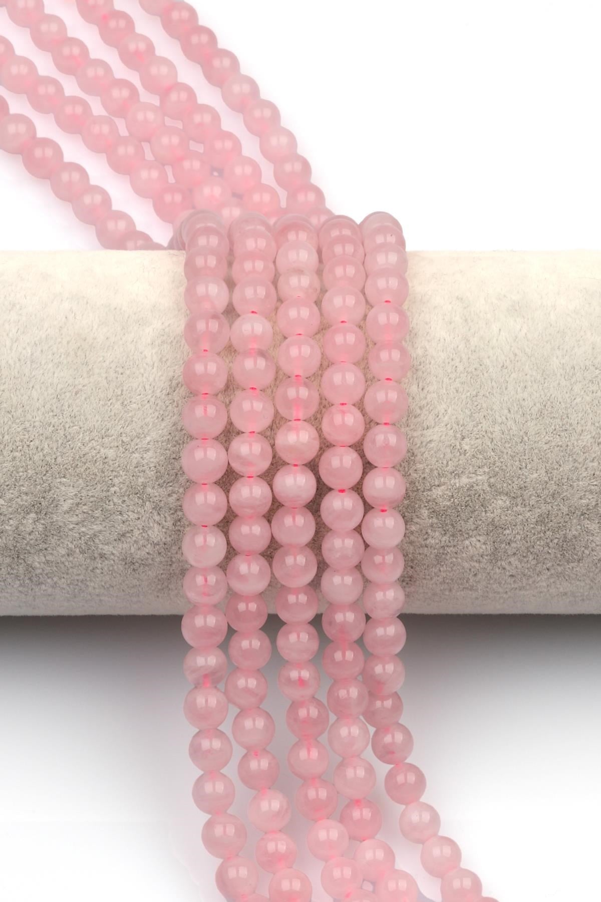 Madagaskar Pembe Kuvars Doğal Taş Dizi 6 mm Küre Kesim