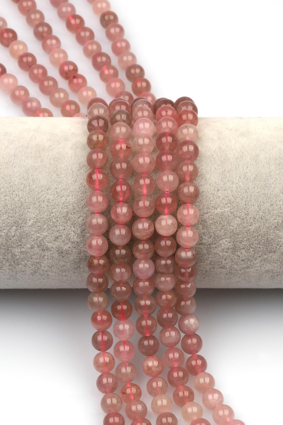 Madagaskar Pembe Kuvars Doğaltaş Dizi 6 mm Küre Kesim