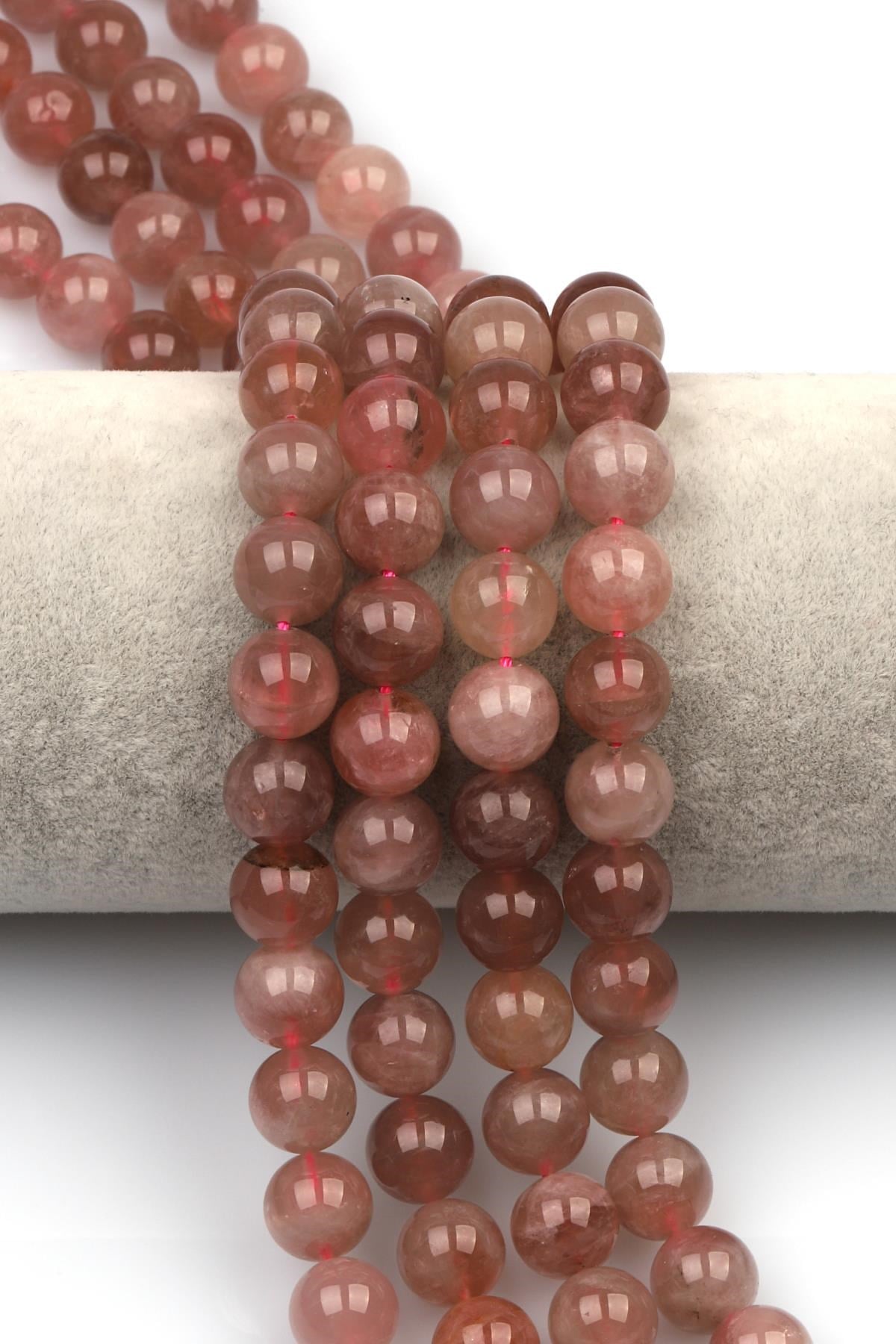 Madagaskar Pembe Kuvars Doğaltaş Dizi 10 mm Küre Kesim
