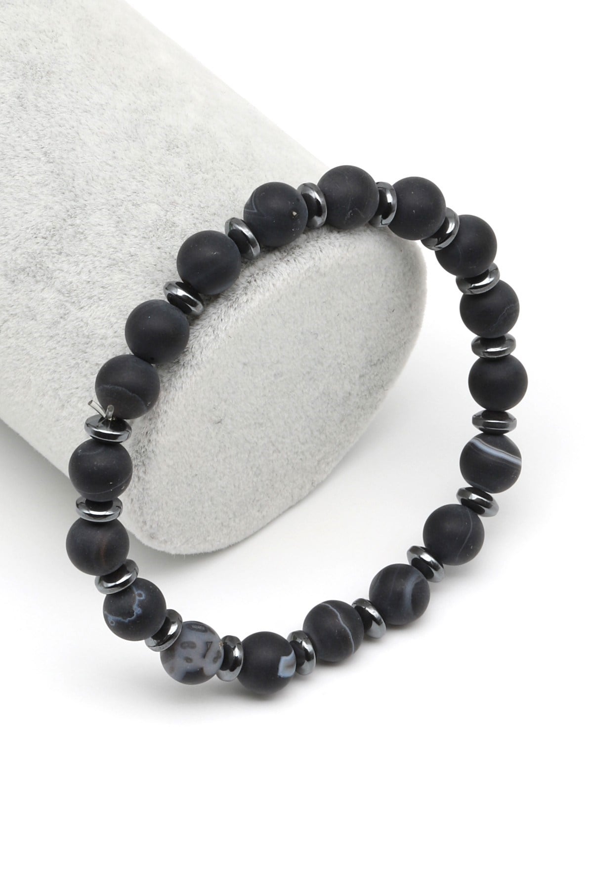 Mat Akik-Hematit Doğal Taş Bileklik 8 mm Küre Kesim - BLK-2046
