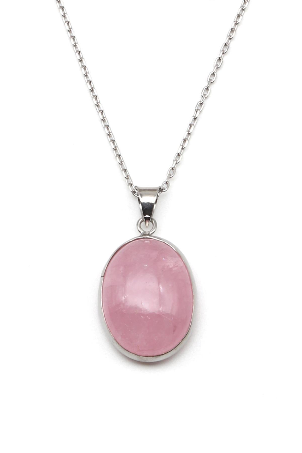 Morganit Doğal Taş 925 Ayar Gümüş Kolye