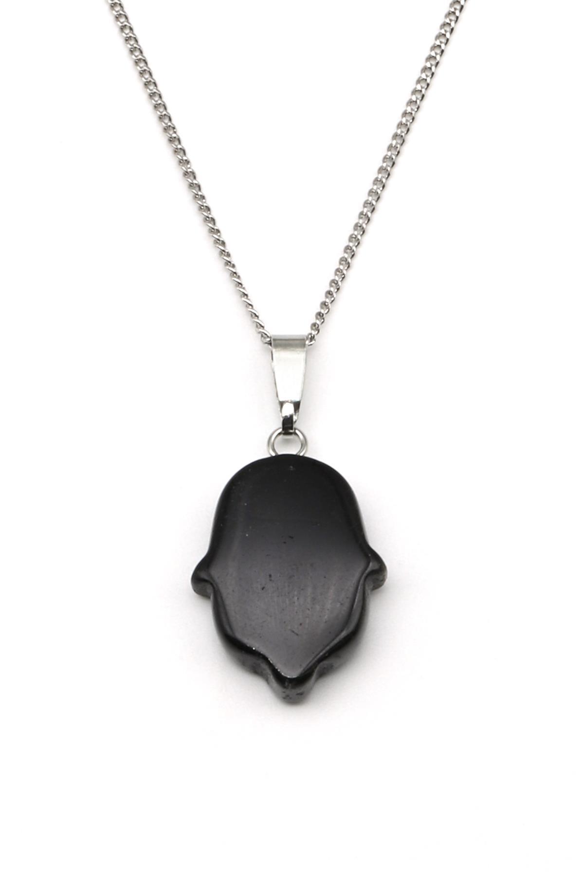 Obsidyen Doğal Taş Fatma Ana Eli Kolye