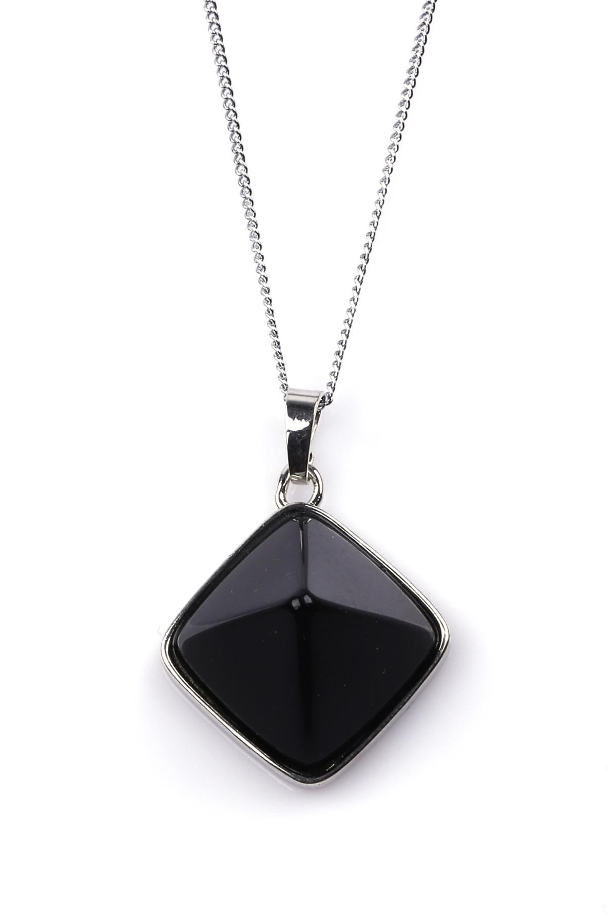 Obsidyen Doğal Taş Piramit Model Kolye