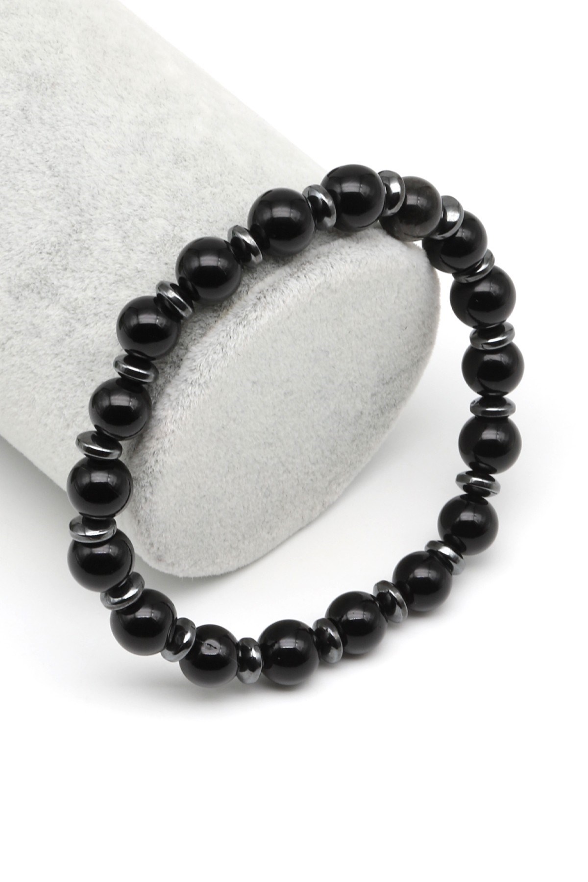 Obsidyen-Hematit Doğal Taş Bileklik 8 mm Küre Kesim - BLK-2043