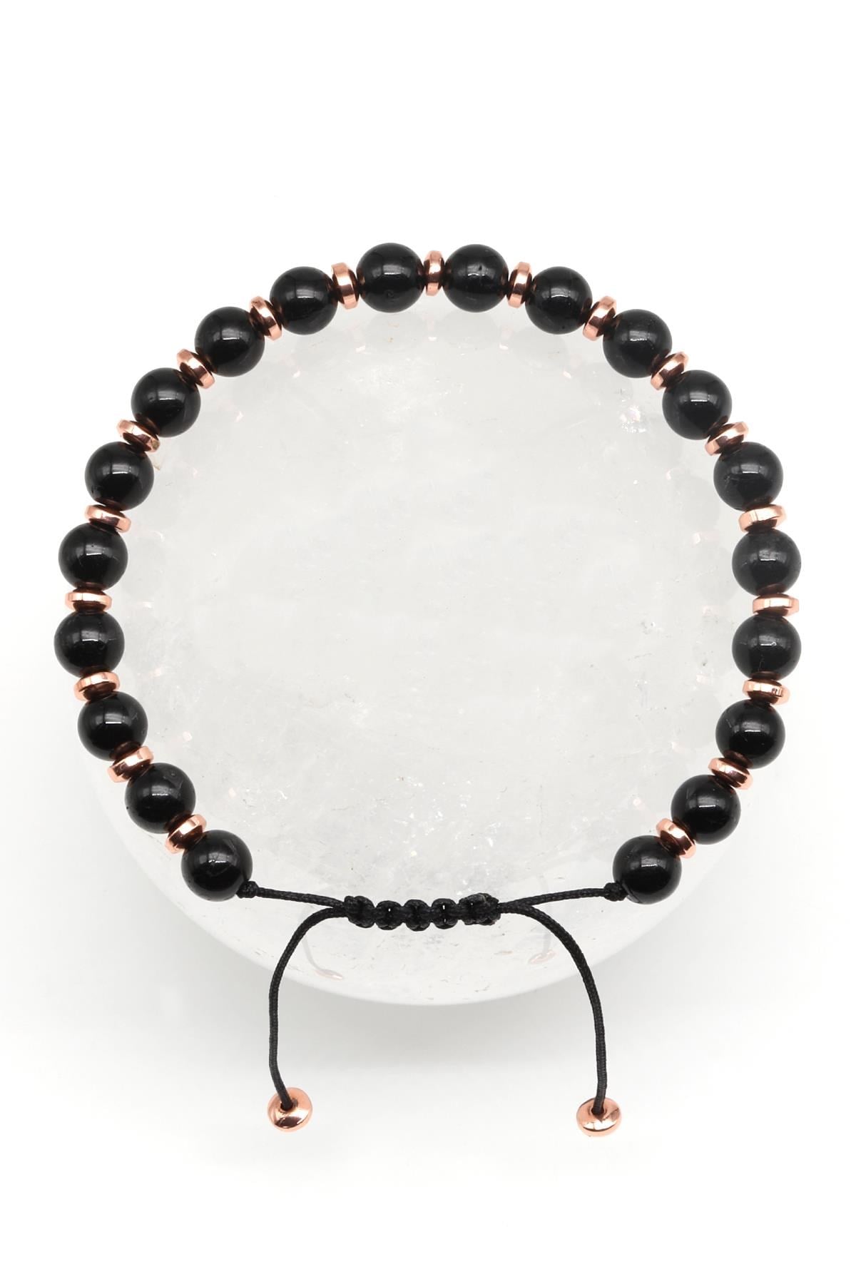 Oniks Doğal Taş Makrome Örme Bileklik Küre Kesim