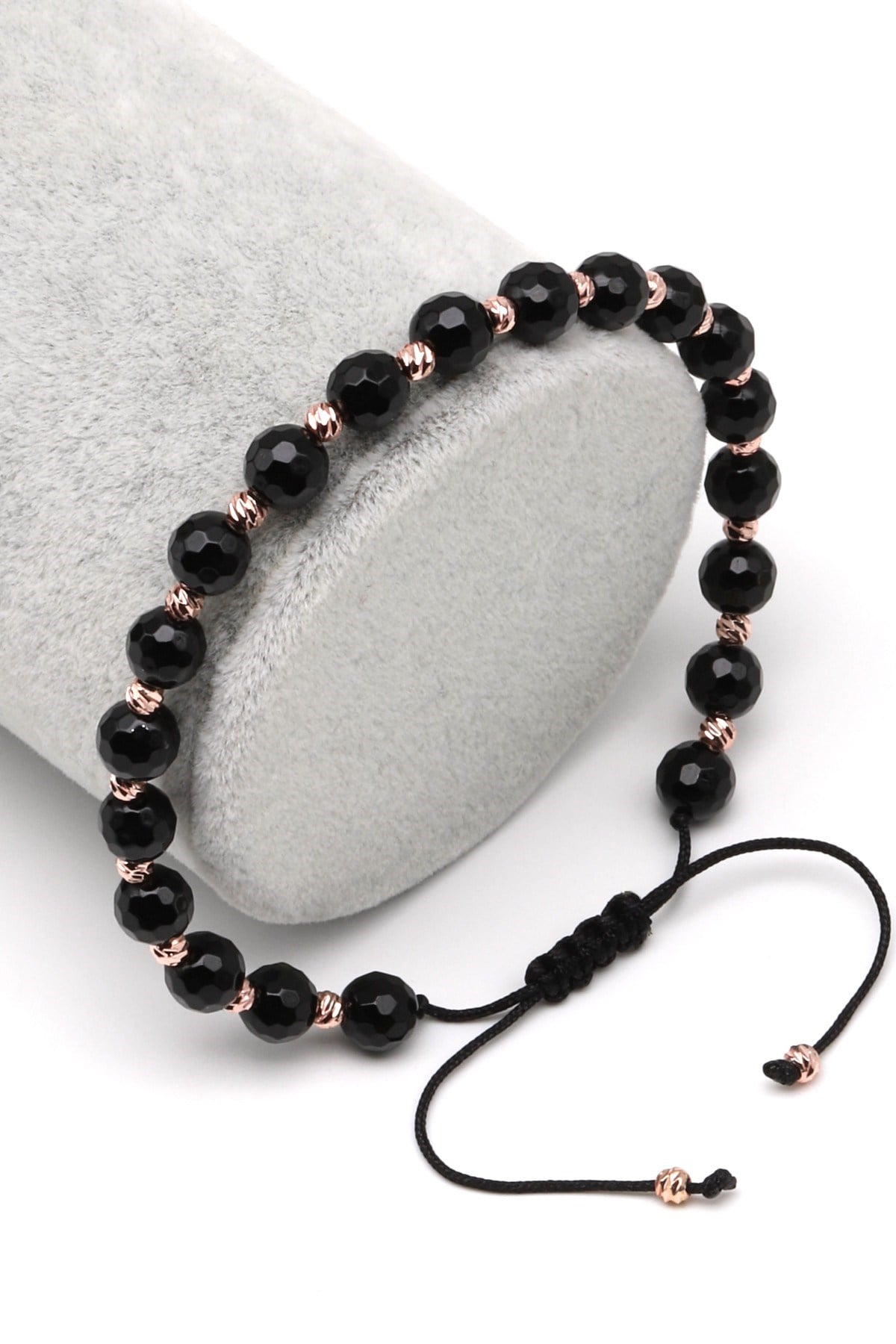 Oniks Doğal Taş Makrome Örme Bileklik Fasetli Küre Kesim - BMK-608