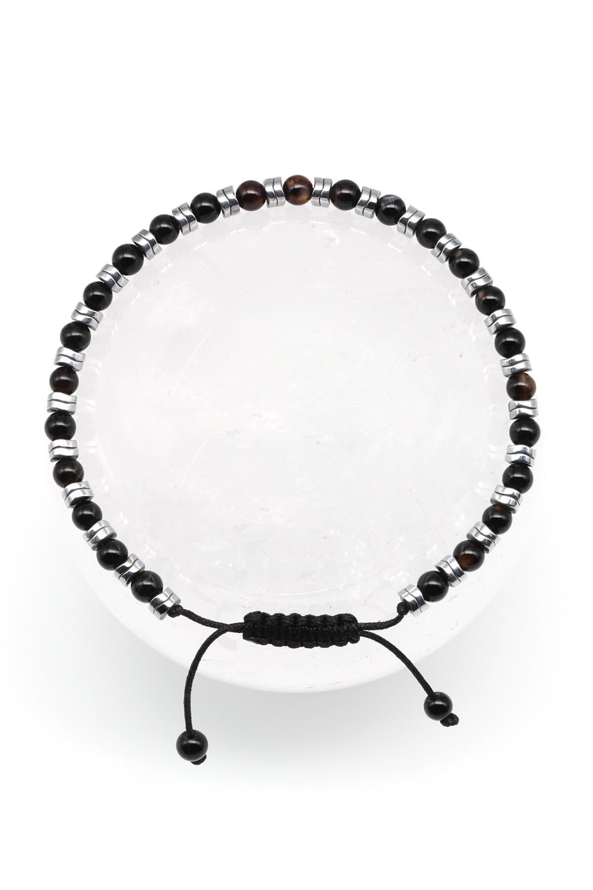 Oniks Doğal Taş Makrome Örme Bileklik