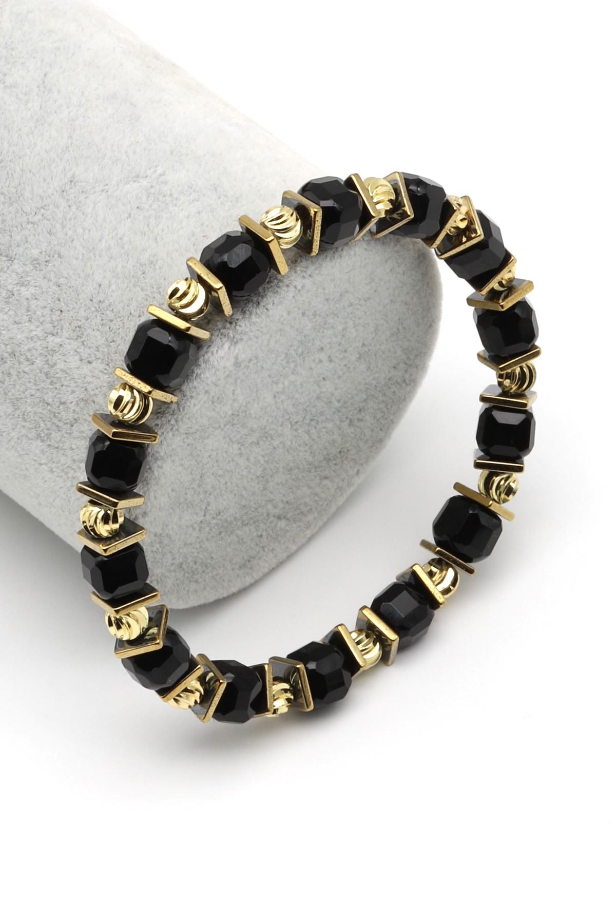 Oniks-Hematit Doğal Taş Bileklik 6 x 7 mm Özel Kesim - BLK-2178