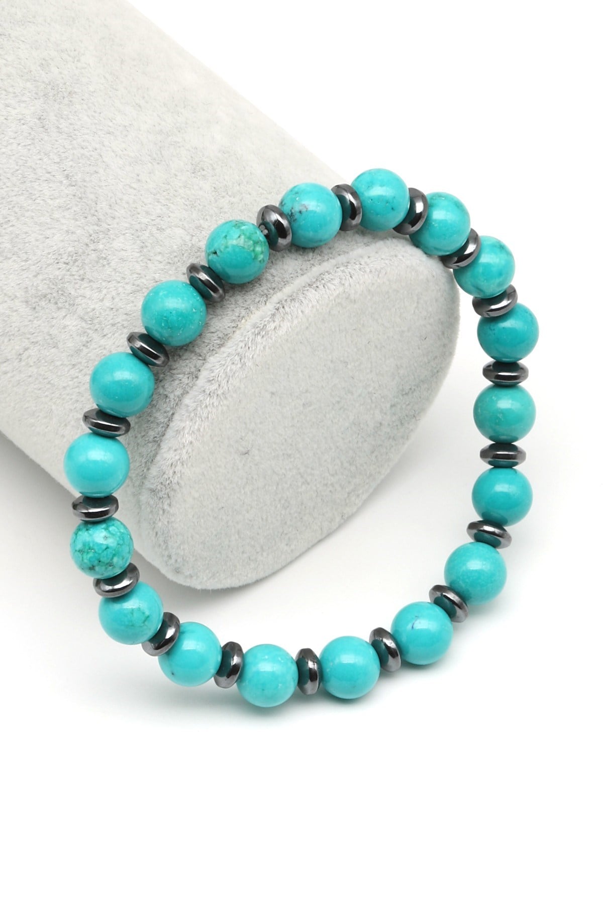 Oryantal Turkuaz-Hematit Doğal Taş Bileklik 8 mm Küre Kesim - BLK-2042