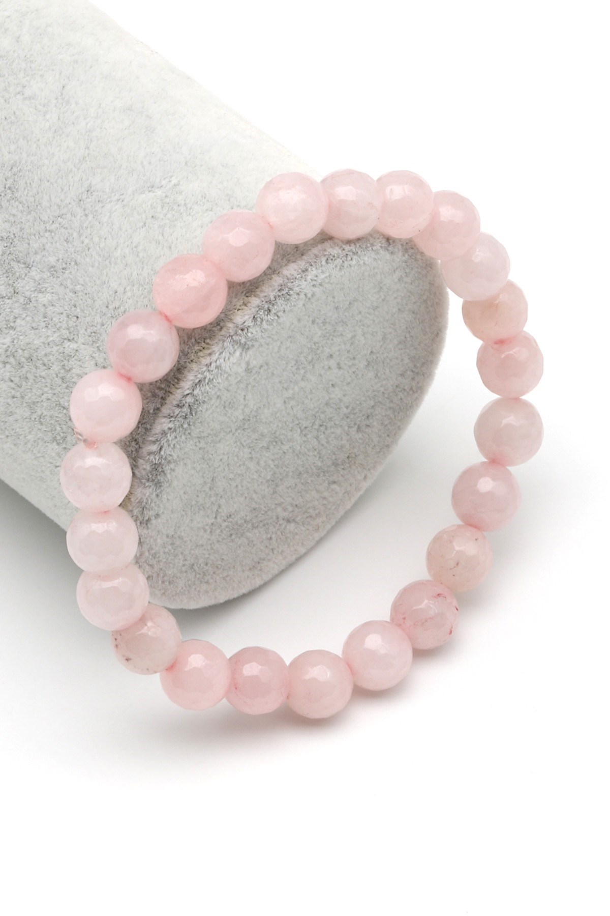 Pembe Kuvars Doğal Taş Bileklik 8 mm Fasetli Küre Kesim - BLK-2141