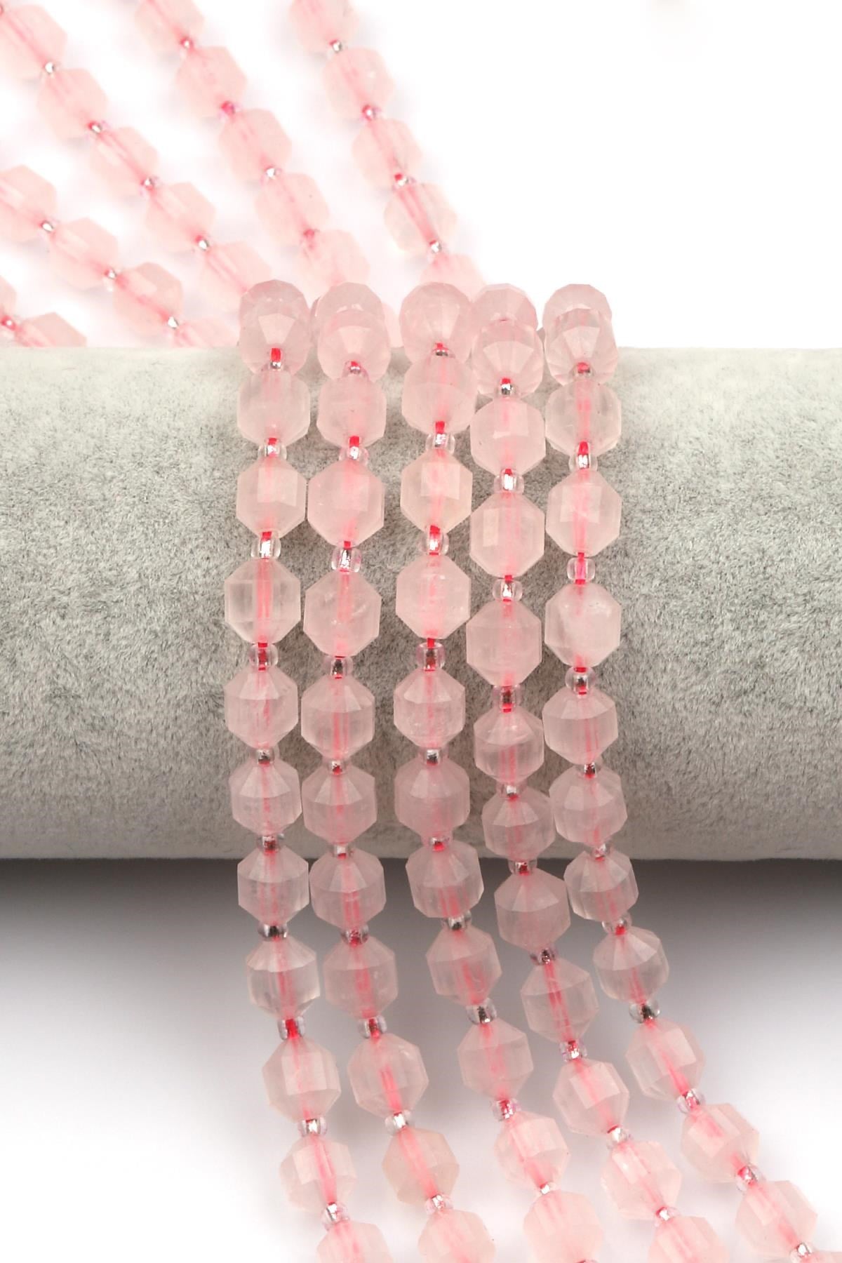 Pembe Kuvars Doğal Taş Dizi 7 x 8 mm Hexagonal Kesim
