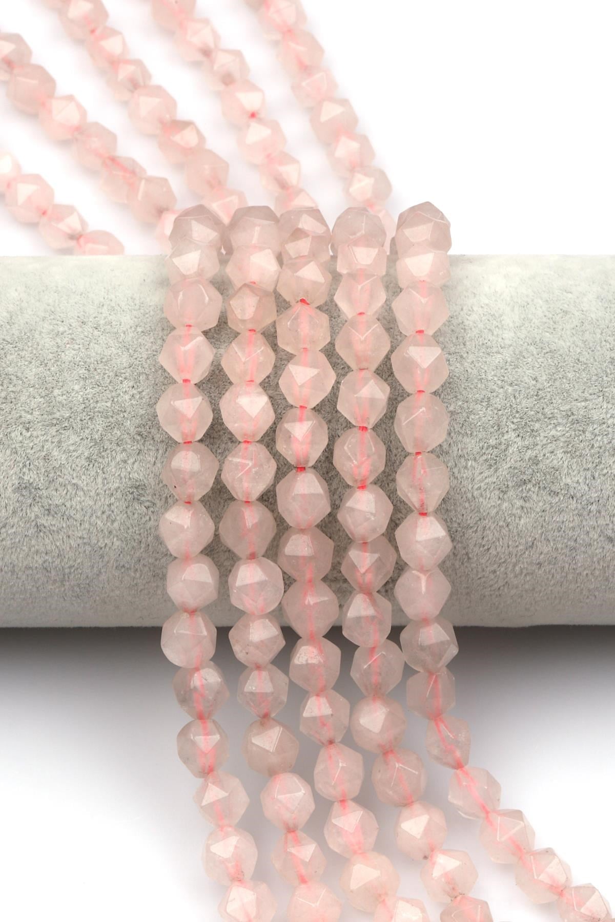 Pembe Kuvars Doğal Taş Dizi Hexagonel Kesim
