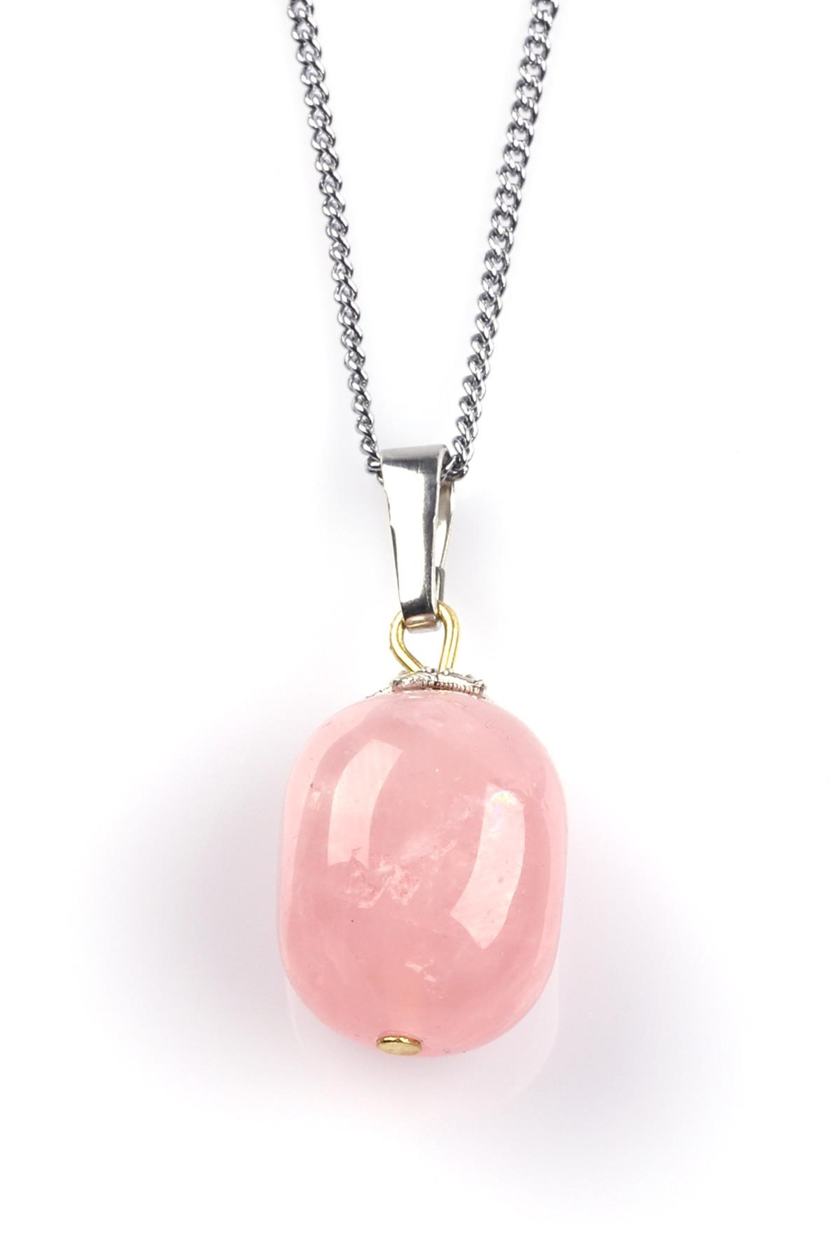 Pembe Kuvars Doğal Taş Kolye