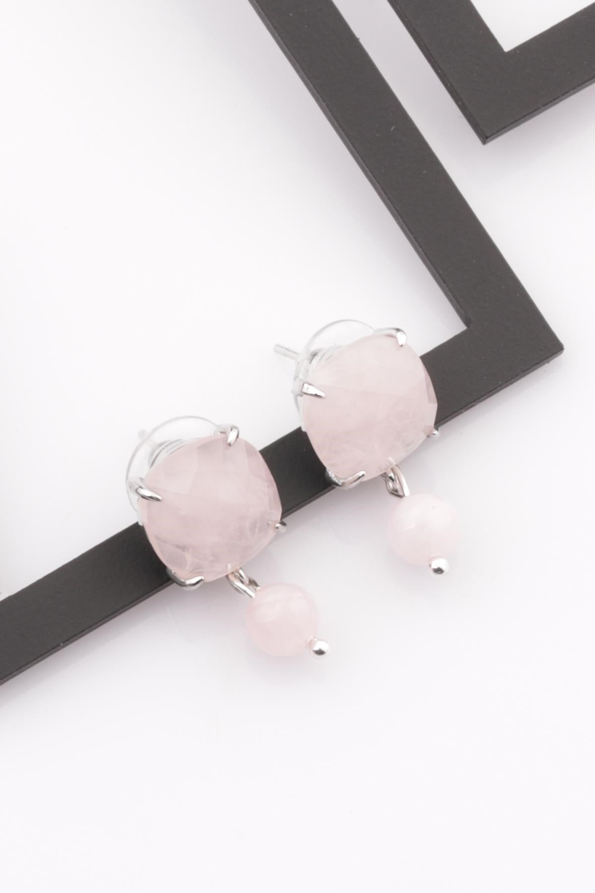 Pembe Kuvars Doğal Taş Küpe