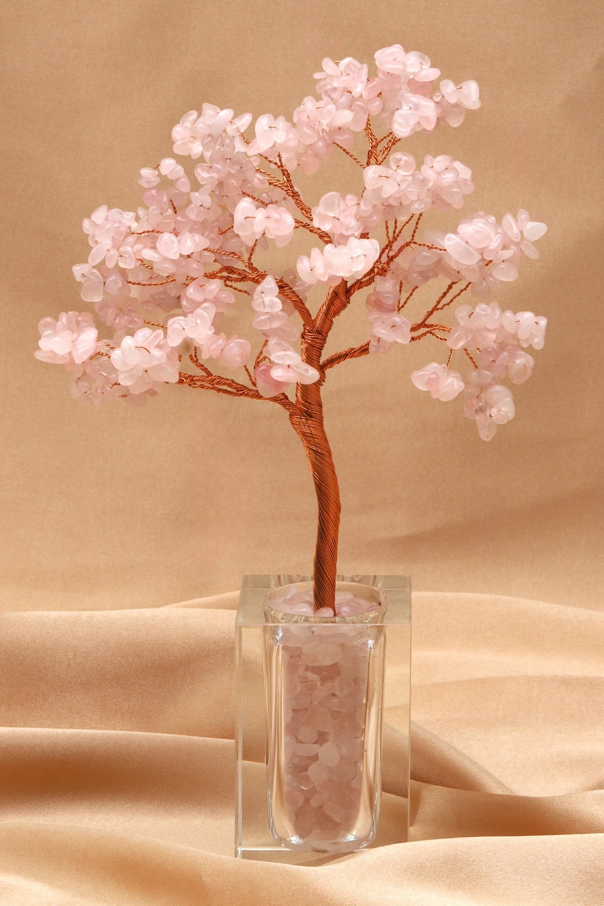 Pembe Kuvars Doğal Taş Tel Sarmalı Ağaç - DT-3292