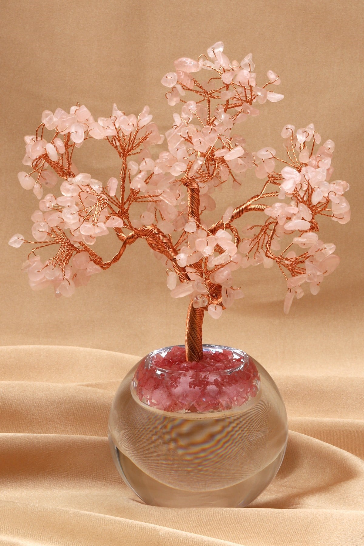 Pembe Kuvars Doğal Taş Tel Sarmalı Ağaç - DT-3307
