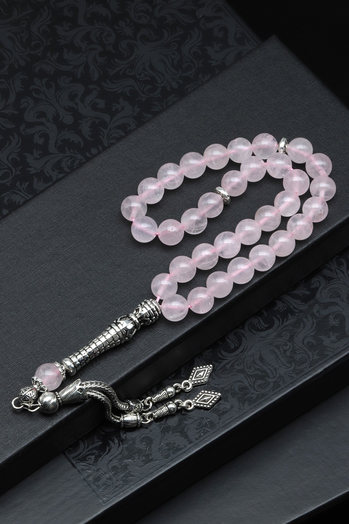 Pembe Kuvars Doğal Taş Tesbih 8 mm Küre Kesim TSB-0585