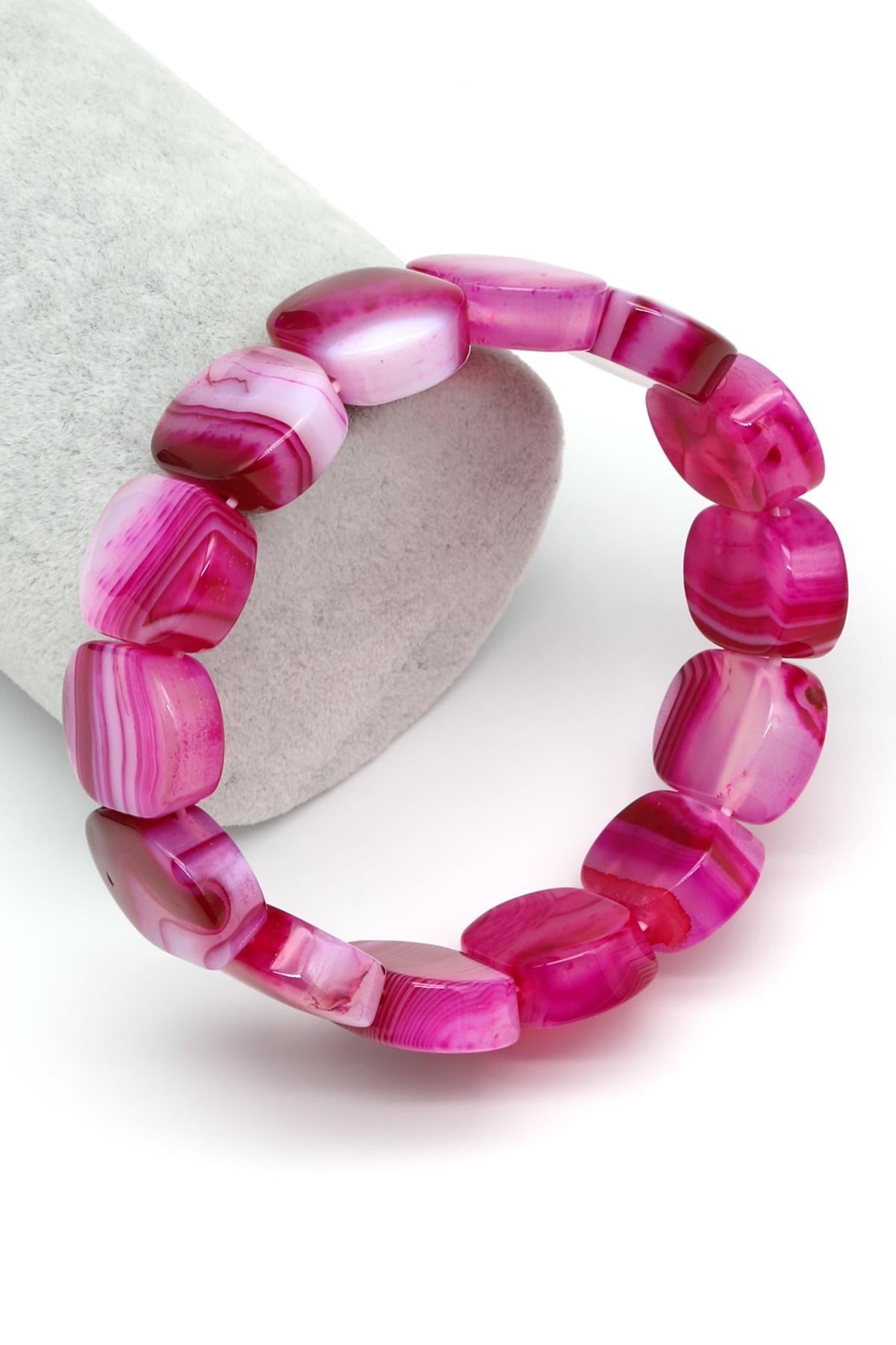 Pembe Madagaskar Akik Doğal Taş Bileklik 15 x 20 mm Özel Kesim