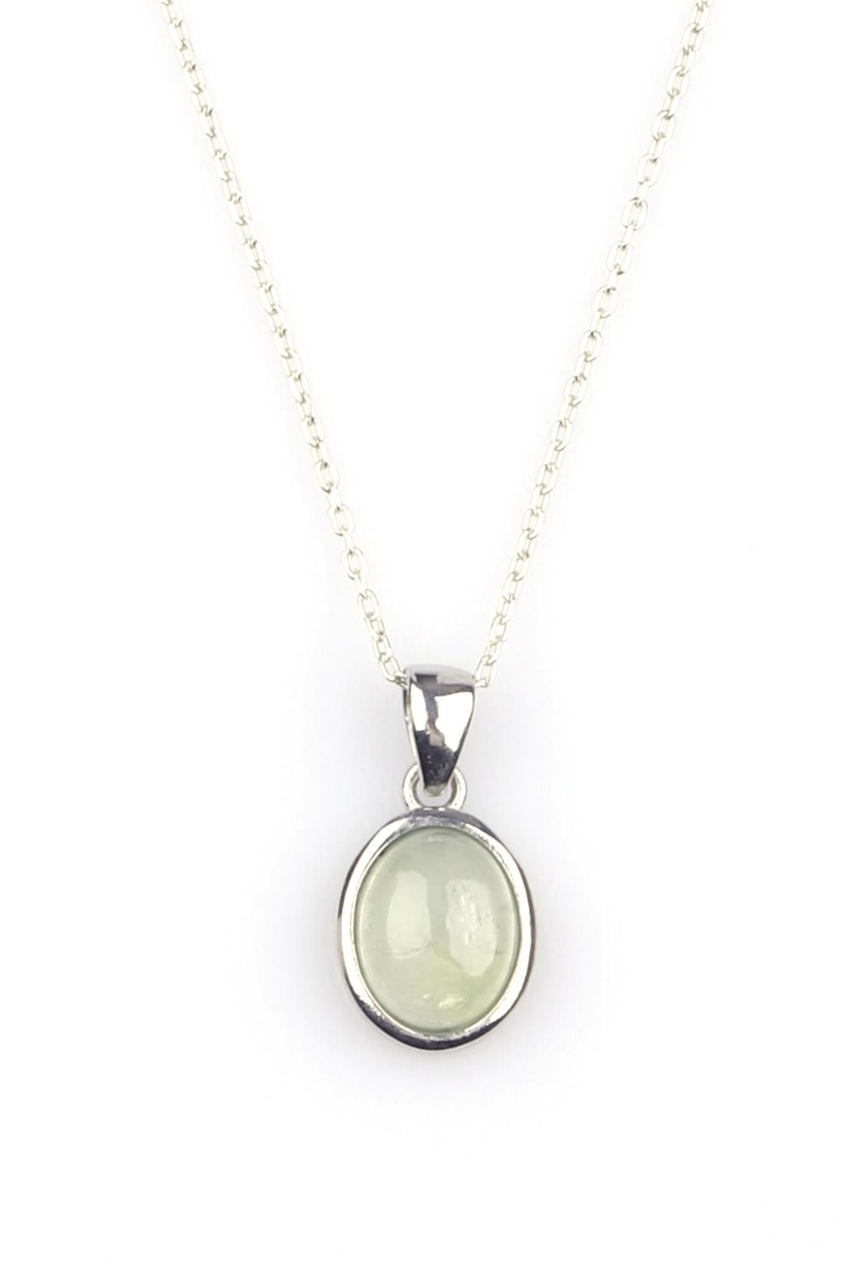 Prehnite Doğal Taş 925 Ayar Gümüş Kolye
