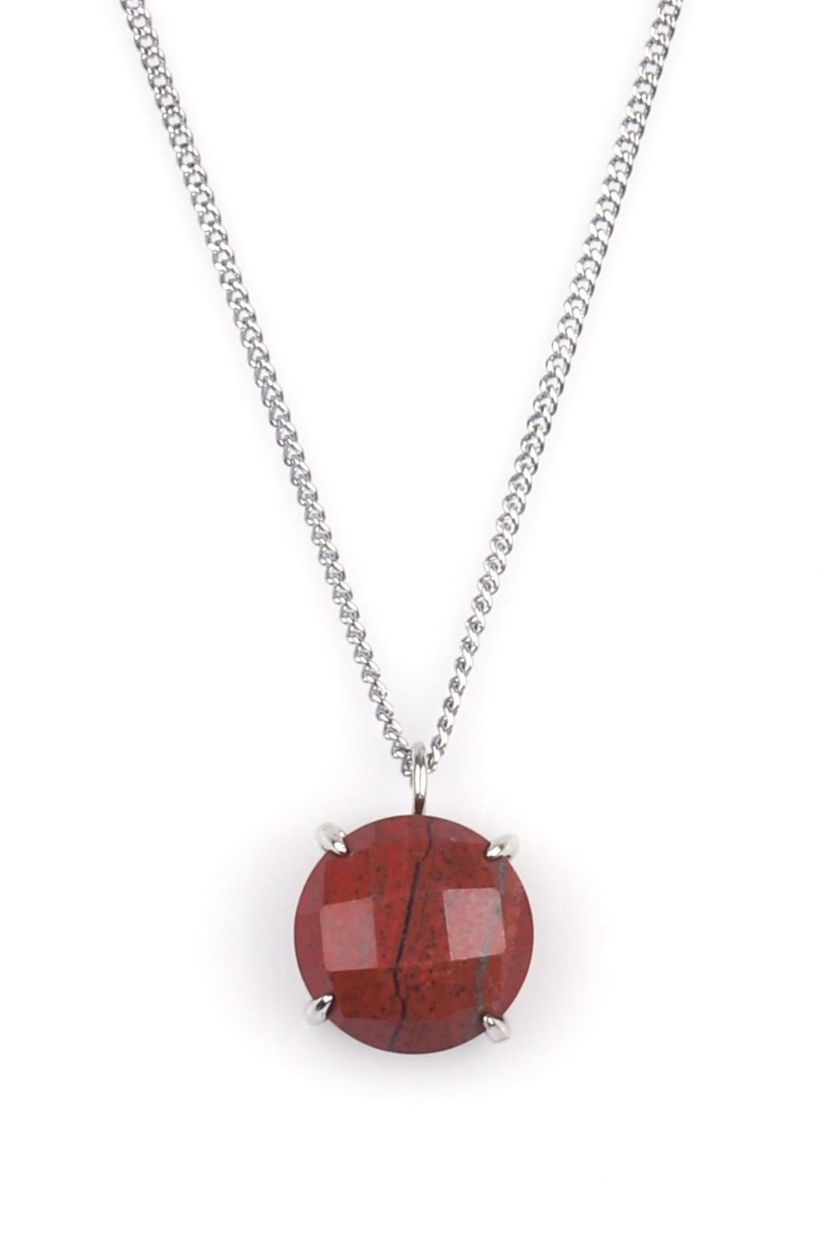 Red Jasper Doğal Taş Gümüş Renkli Kolye