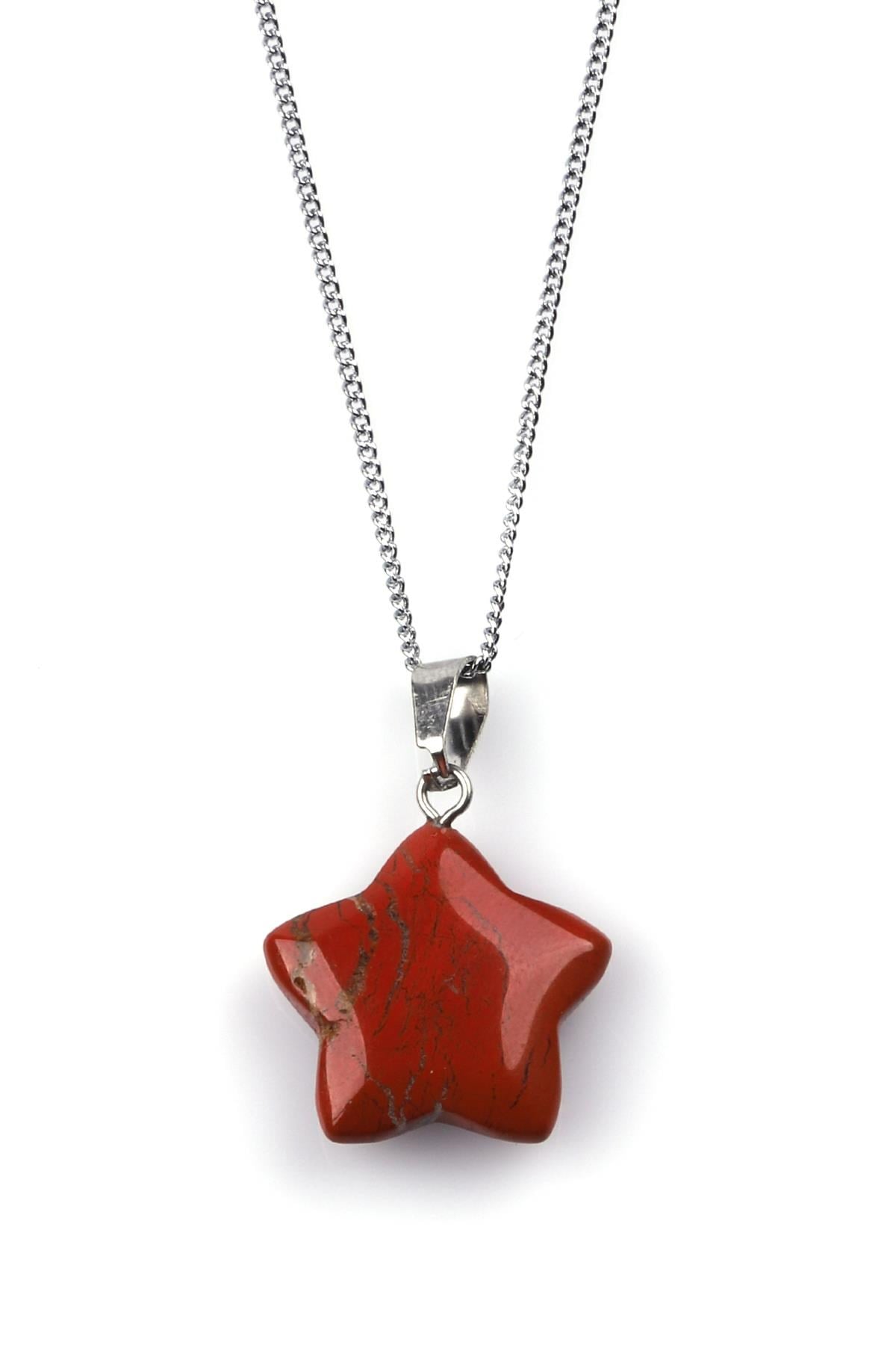 Red  Jasper Doğal Taş Yıldız Model Kolye