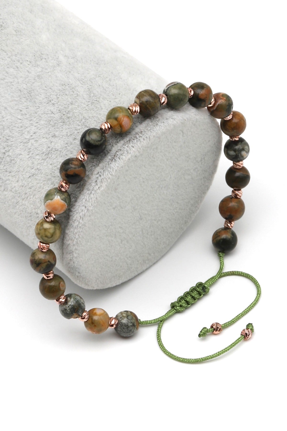 Riyolit Doğal Taş Makrome Örme Bileklik Küre Kesim - BMK-658