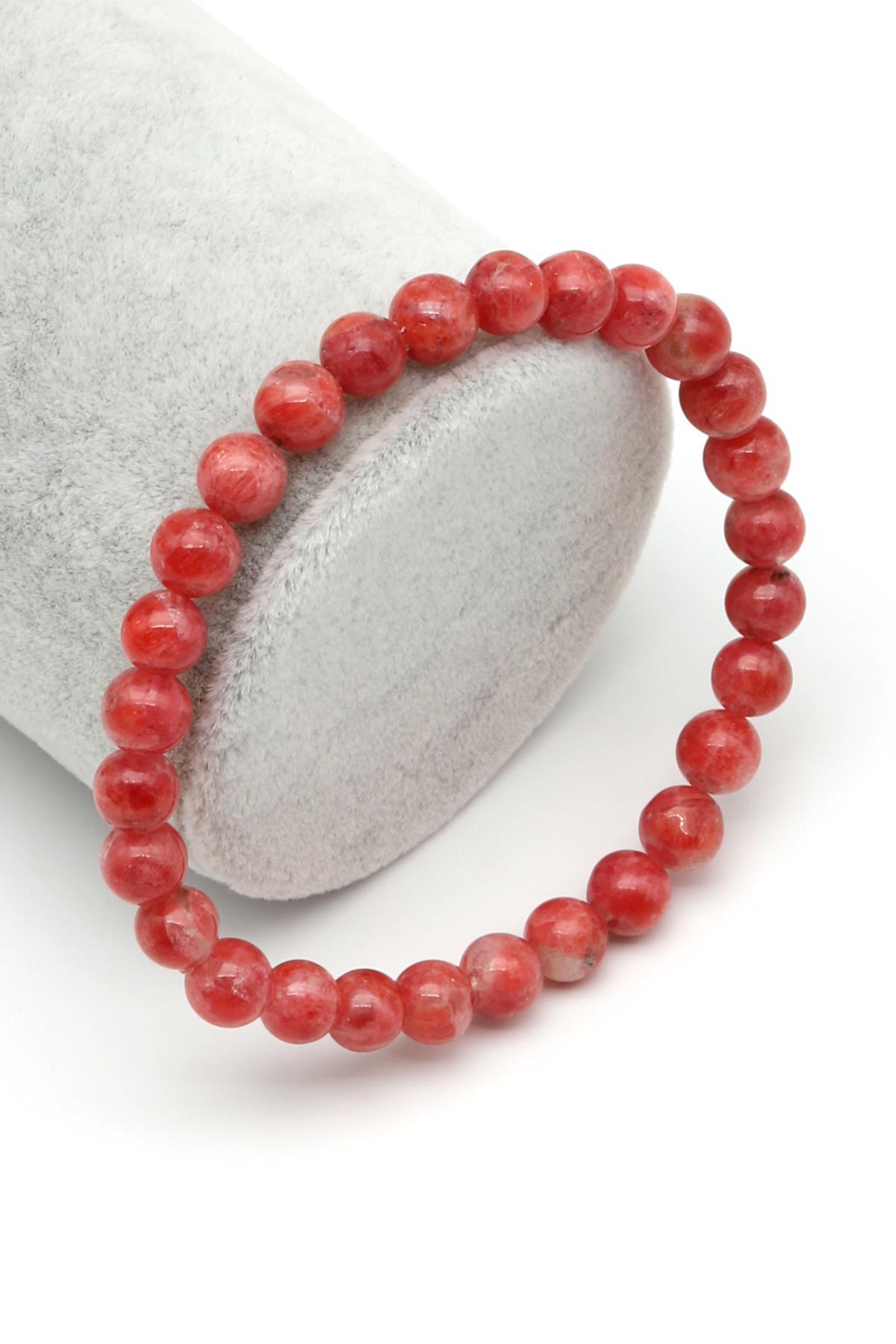 Rodonit Doğal Taş Bileklik 6 mm Küre Kesim - BLK-2009