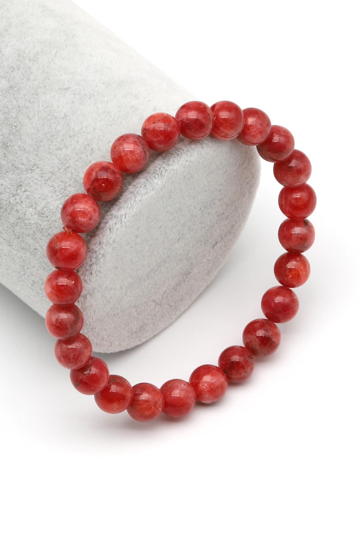 Rodonit Doğal Taş Bileklik 7 mm Küre Kesim - BLK-2008