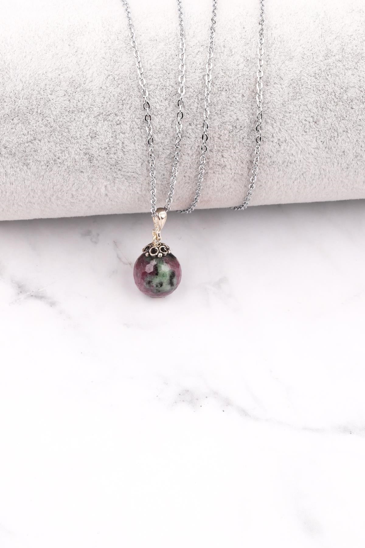 Ruby İn Zoisite – Anyolit Doğal Taş 925 Ayar Gümüş Kolye