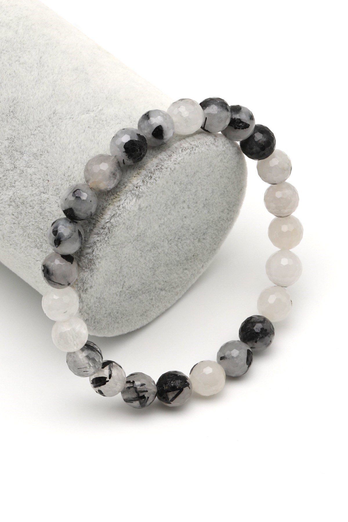 Rutilli Kuvars Doğal Taş Bileklik 8 mm Fasetli Küre Kesim - BLK-2146