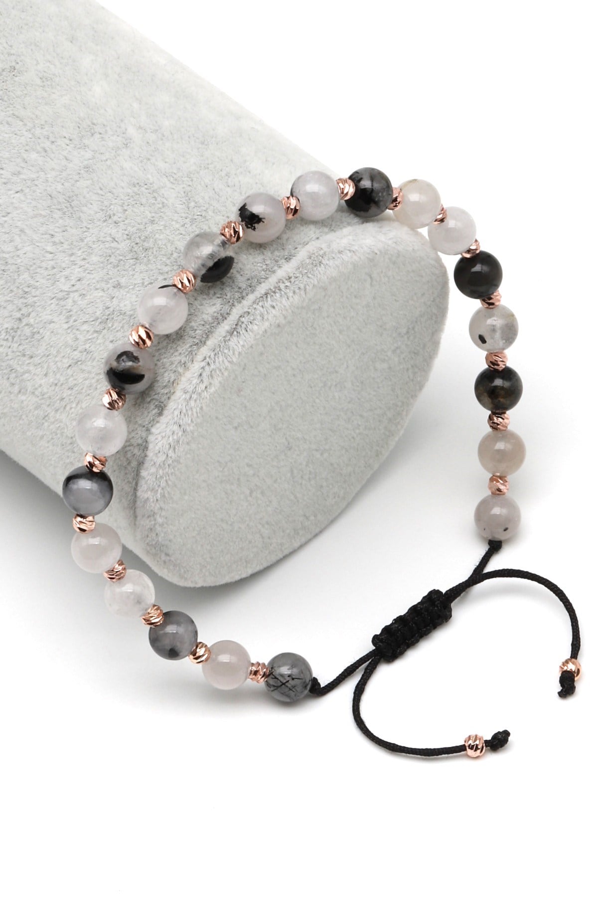 Rutilli Kuvars Doğal Taş Makrome Örme Bileklik Küre Kesim - BMK-650