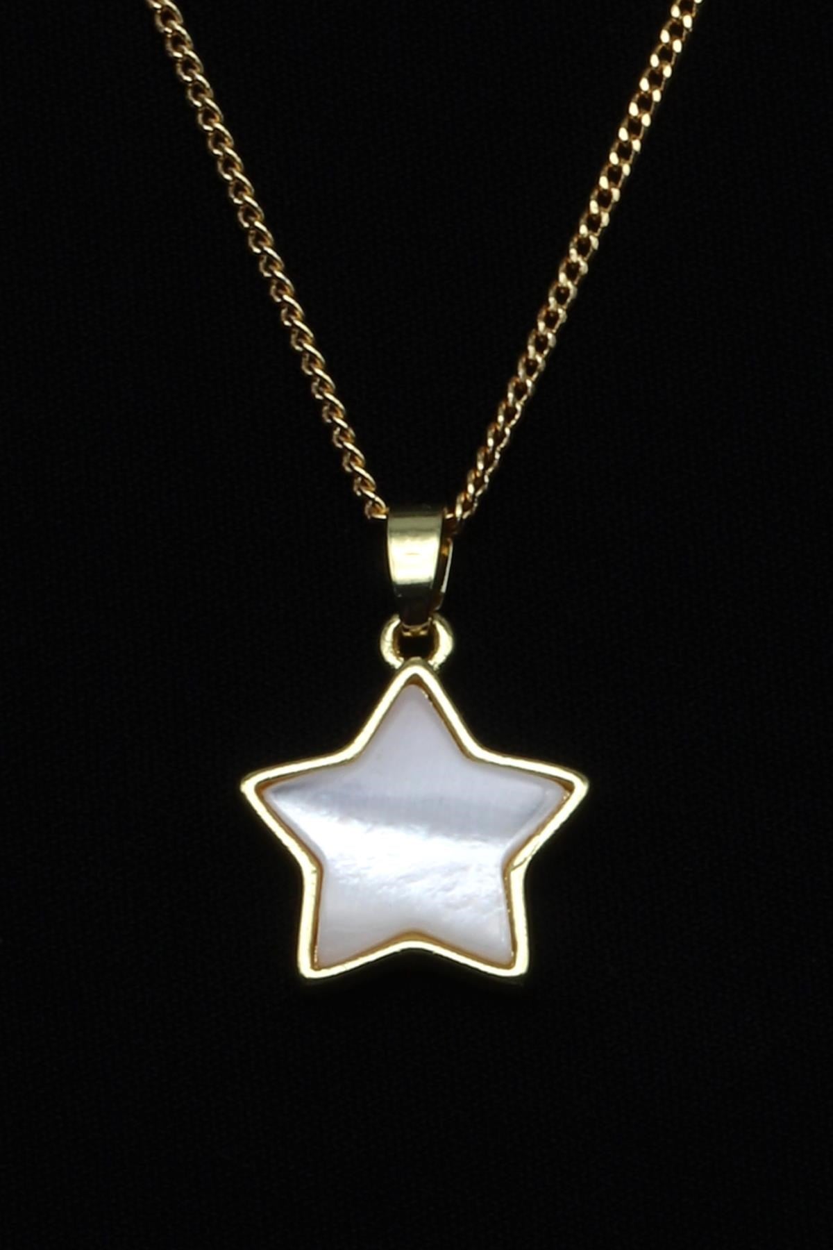 Sedef Doğal Taş Gold Renkli Kolye - KLY-1657