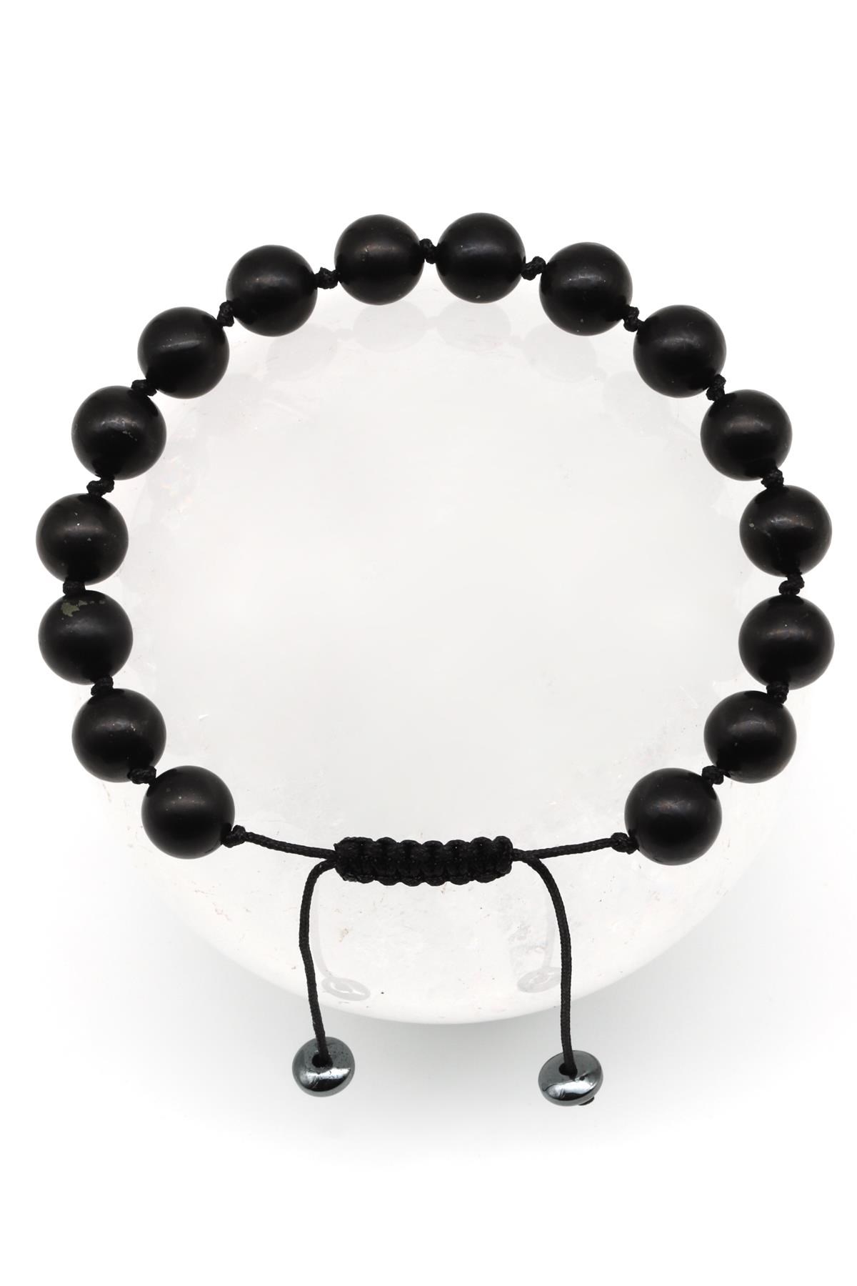 Shungite Doğal Taş Makrome Örme Bileklik