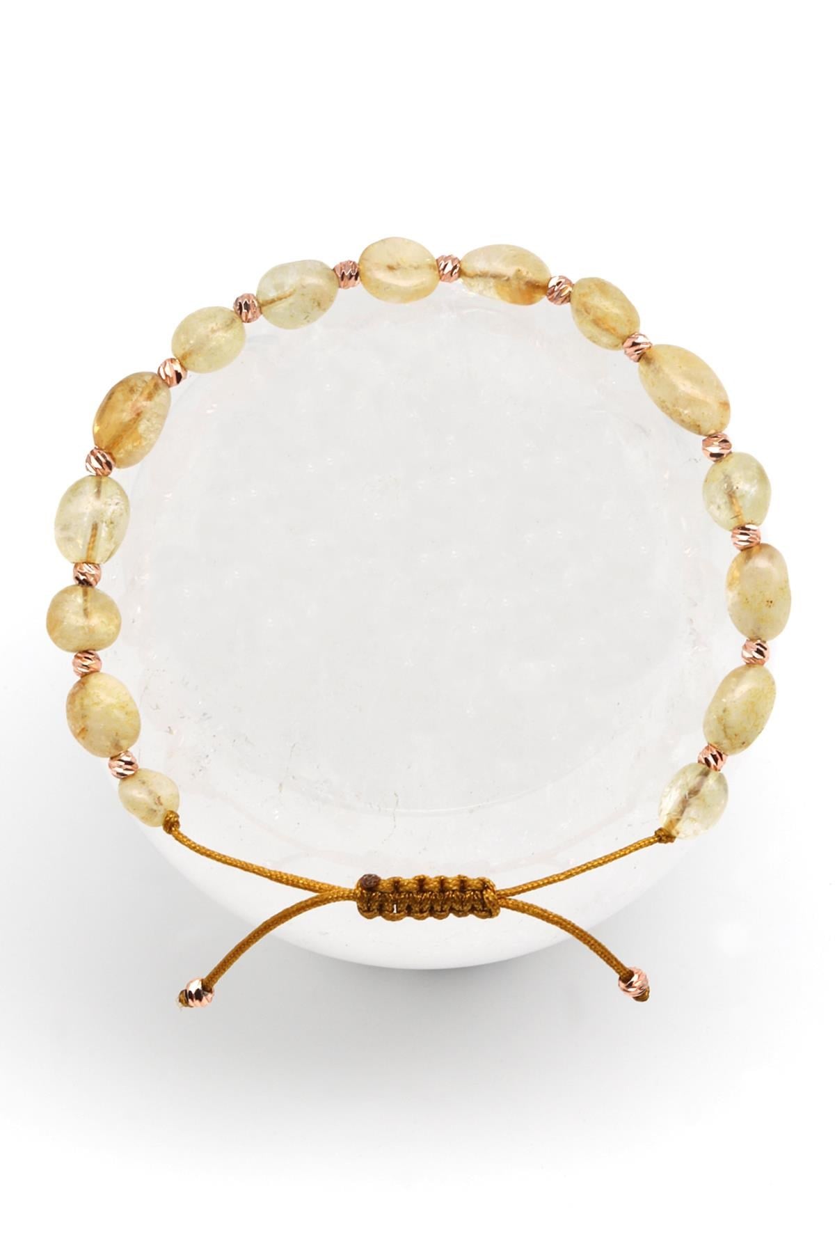 Sitrin Doğal Taş Makrome Örme Bileklik Mercimek Kesim