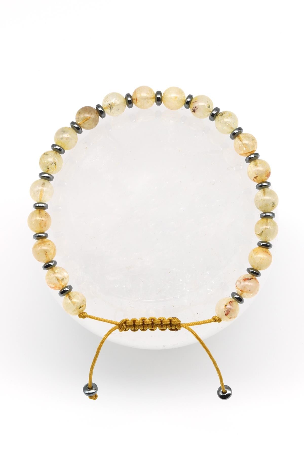 Sitrin Doğal Taş Makrome Örme Bileklik