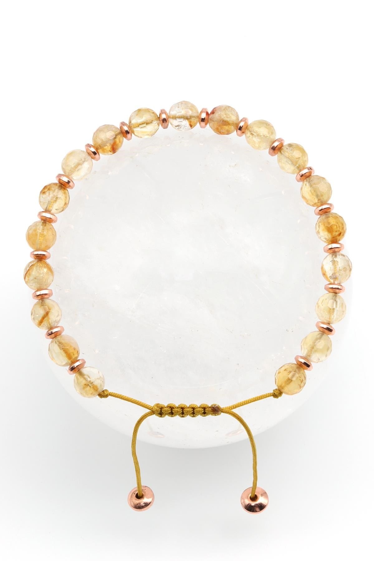 Sitrin Doğal Taş Makrome Örme Bileklik Fasetli Kesim