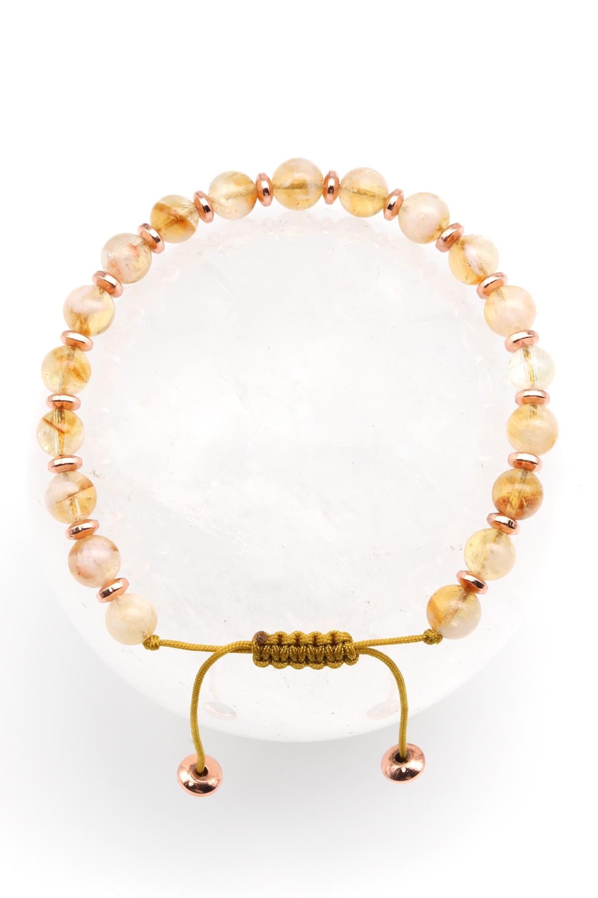 Sitrin Doğal Taş Makrome Örme Bileklik