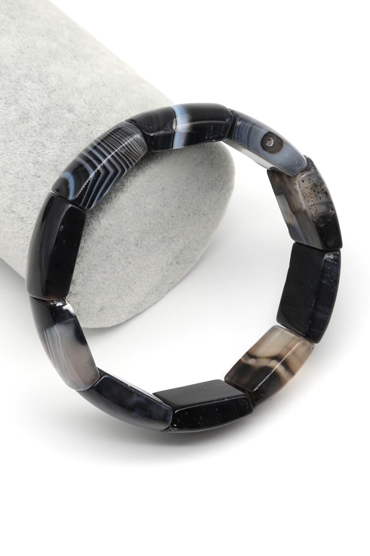 Siyah Madagaskar Akik Doğal Taş Bileklik 15 x 23 mm Özel Kesim