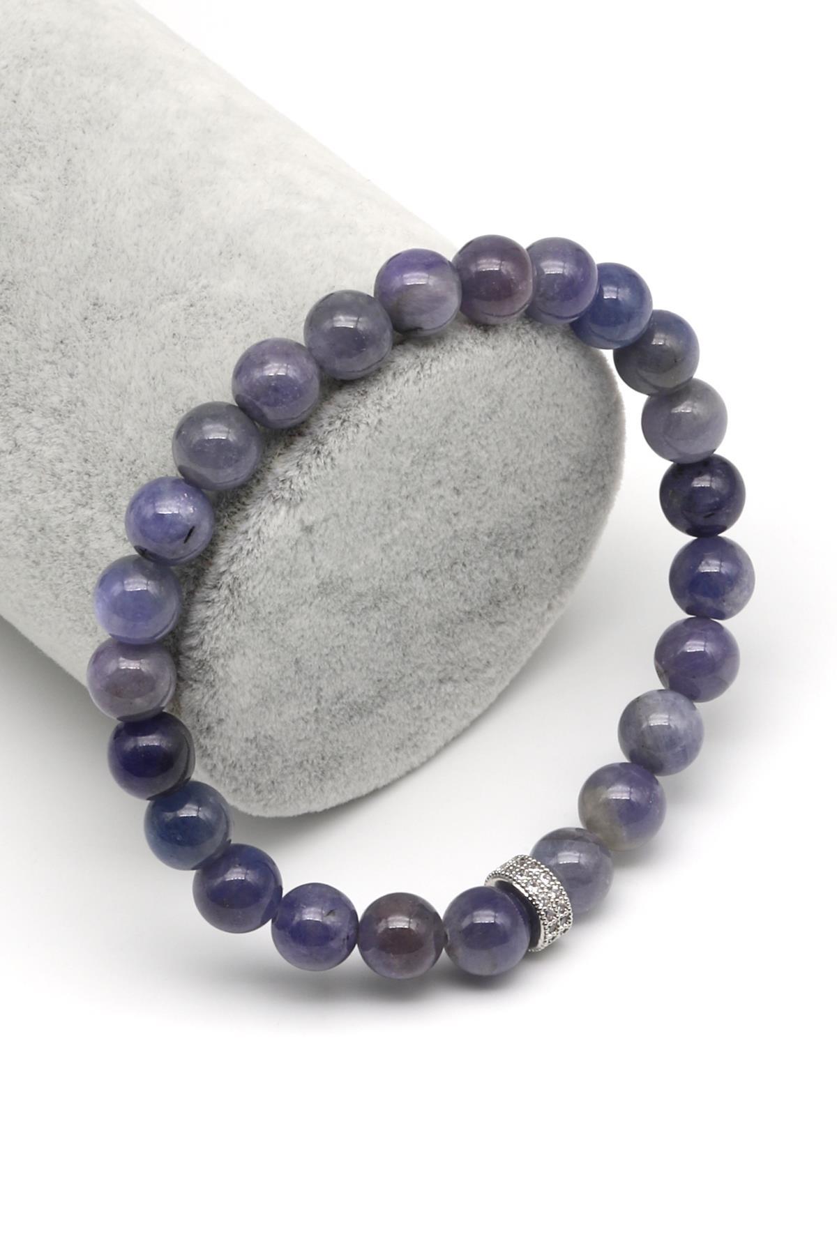 Tanzanit Doğal Taş Zirkon Aparatlı Bileklik 8 mm Küre Kesim