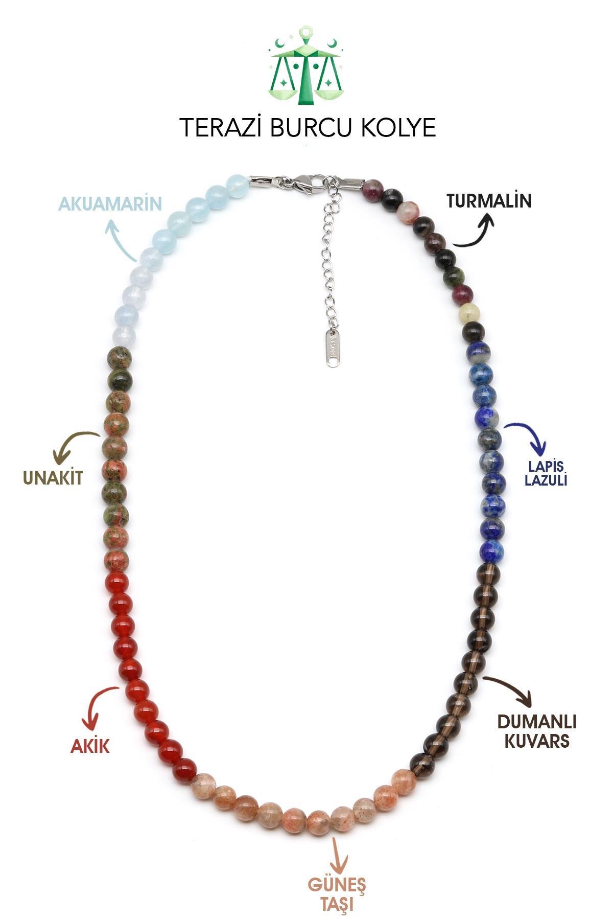 Terazi Burcu Taşlarından Oluşan Doğal Taş Kolye 6 mm Küre Kesim - Burç Kolyesi