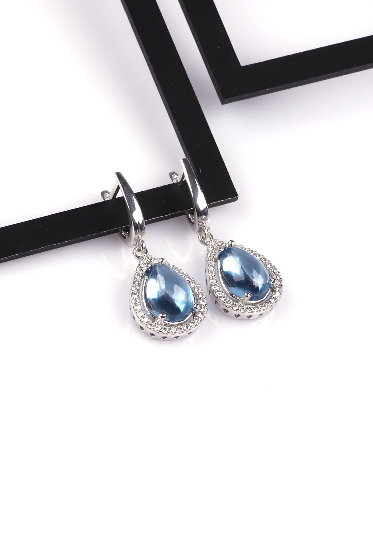 Topaz Doğal Taş 925 Ayar Gümüş Küpe