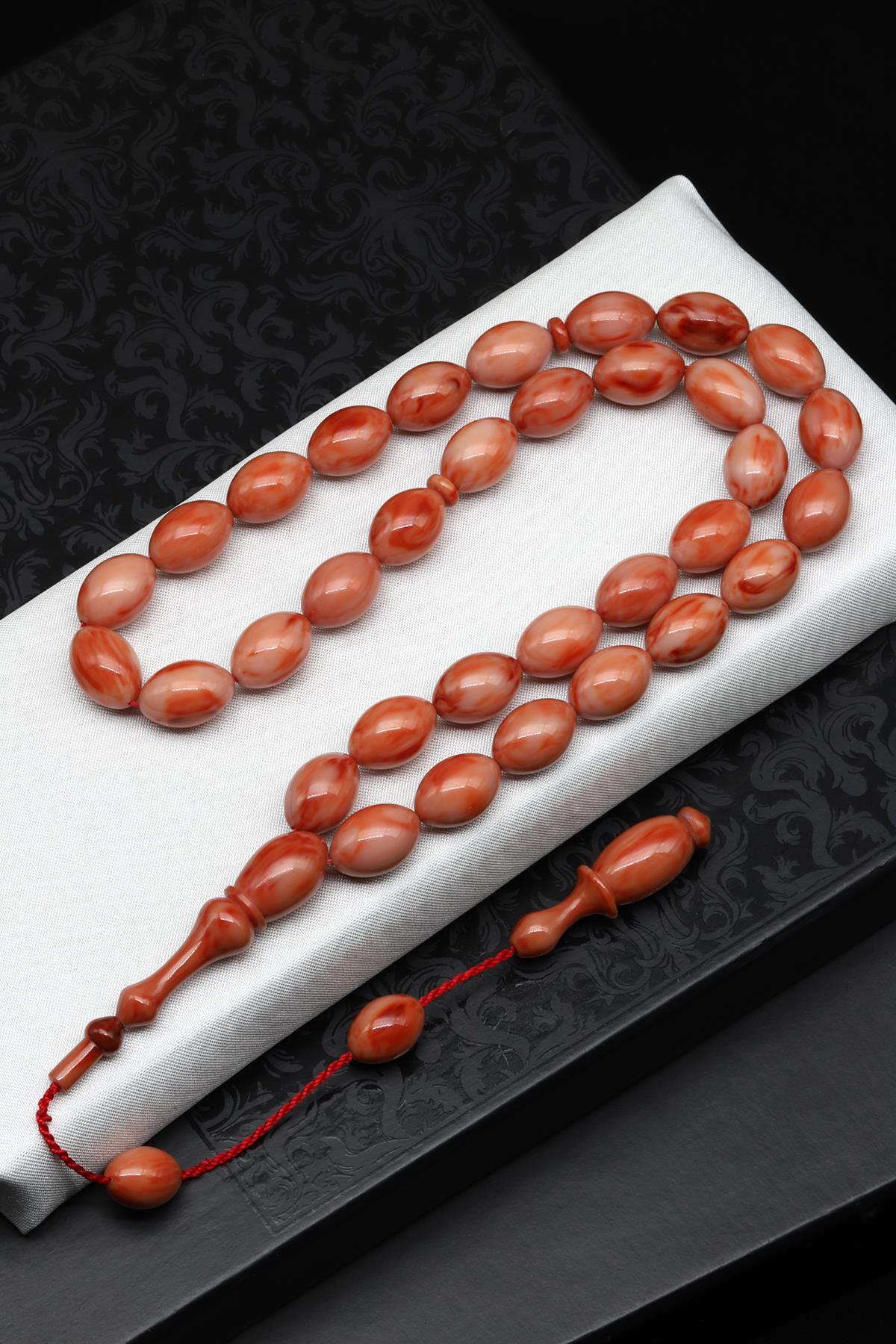 Usta İşçilikli Bordo Sıkma Tesbih 9 x 14 mm Arpa Kesim - 33 Gr.