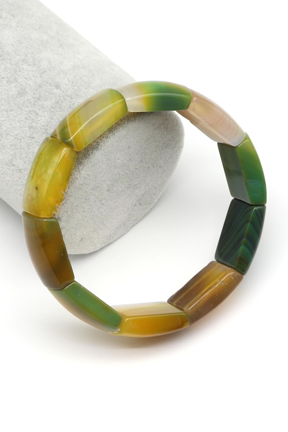 Yeşil Madagaskar Akik Doğal Taş Bileklik 15 x 23 mm Özel Kesim